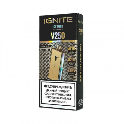 Электронная сигарета Ignite V250 Gold 25000 - Ice Mint (Ледяная мята)